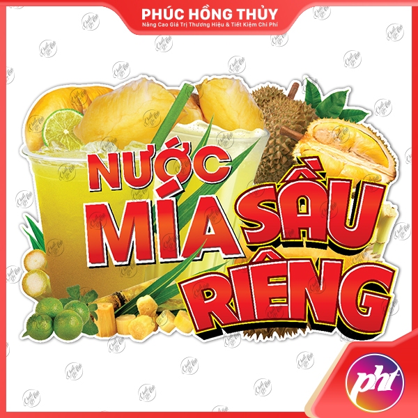 Decal NƯỚC MÍA SẦU RIÊNG dán tường hình trang trí menu chống nước màu đẹp bắt mắt thu hút khách hàng