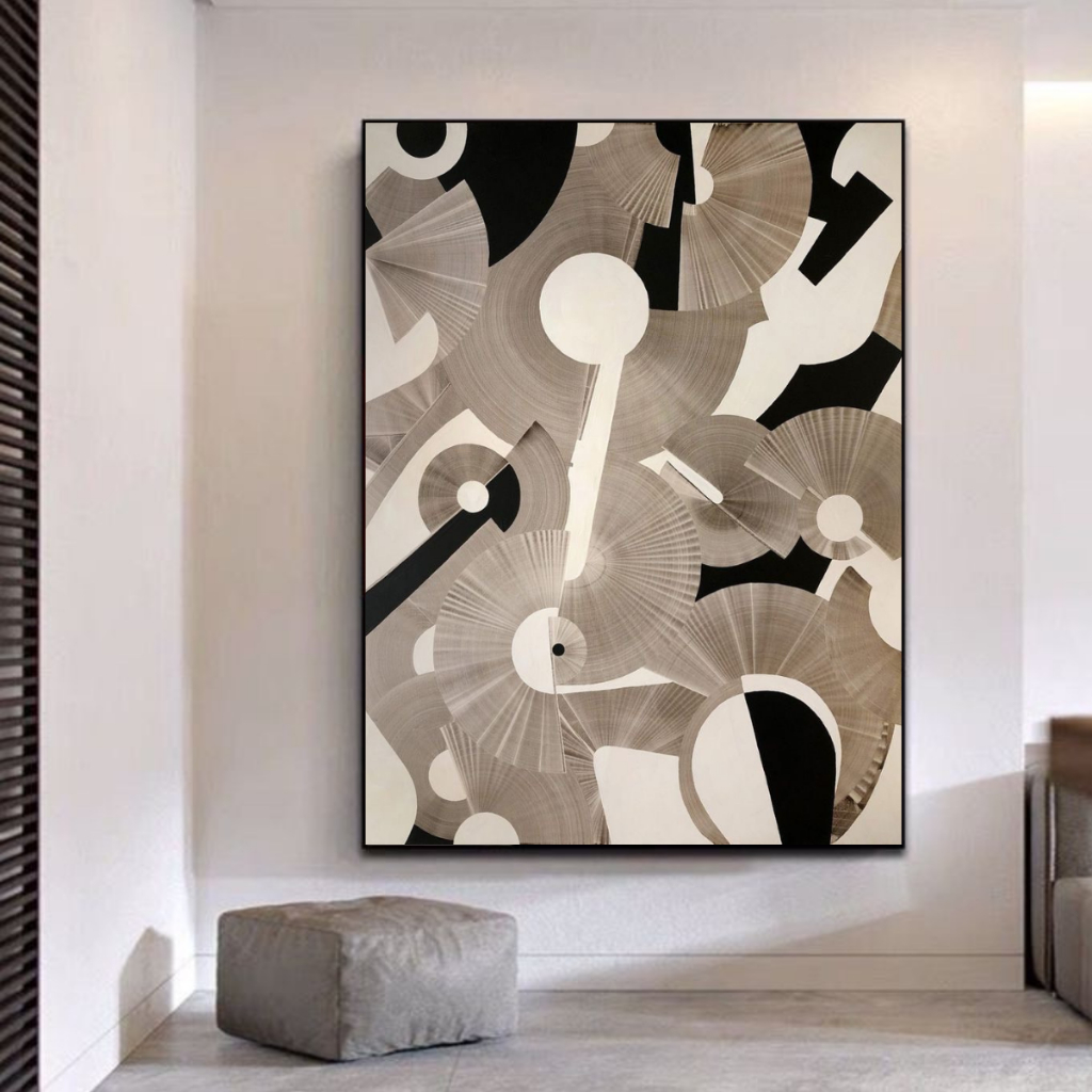 Tranh treo tường nghệ thuật trừu tượng trắng đen hiện đại decor phòng khách, tranh canvas treo tường