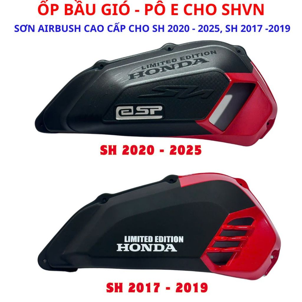 Bầu Gió (Pô E) Sh 2025, 2024 - 2020, 2017 - 2019, Sh 2012 - 2016 Sơn Airbush, Vân Carbon Nhựa ABS