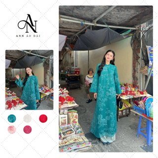 Áo dài Bích Sư cách tân dáng suông, chất liệu voan tơ thêu Kỳ Lân cao cấp - AodaiANN