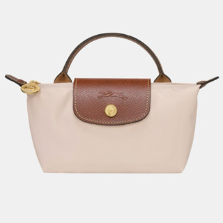 CHÍNH HÃNG - MINI SIZE - TÚI LONGCHAMP LE PLIAGE ORIGINAL POUCH WITH HANDLE - PAPER - Túi xách màu be, quai nắp nâu