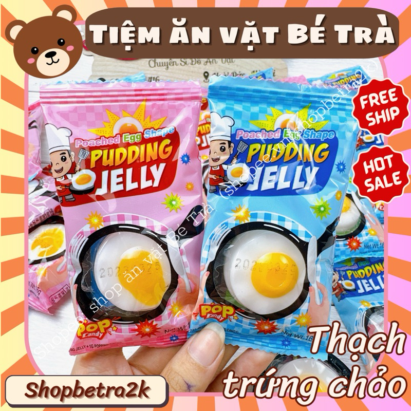 (Combo 5 gói) Thạch pudding hạt nổ hình chảo chiên trứng (gói to 26gr)