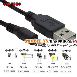 Cáp sạc USB ra chân tròn DC 5.5*2.1mm (5.5mm)
