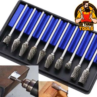 BỘ 10 MŨI MÀI KHẮC LÀM LŨA GỖ, KIM LOẠI BẰNG THÉP HỢP KIM VONFRAM