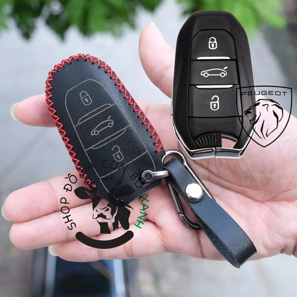 [Logo PEUGEOT mới] Bao Da Chìa Khoá Peugeot 408, 3008, 5008, 2008 all new Handmade Da Thật 001n