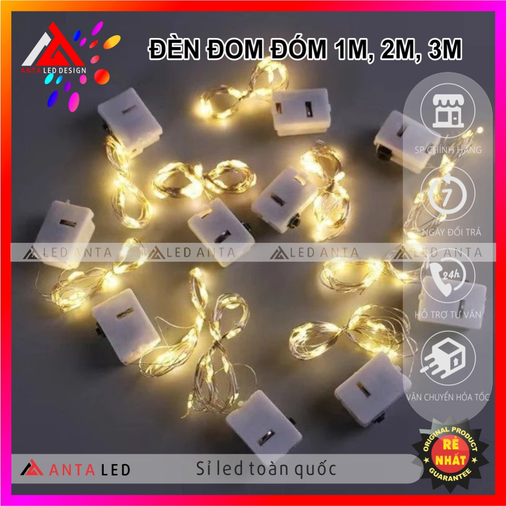 Đèn led đom đóm fairy light kèm sẵn pin dài 3m, 2m, 1m chỉnh nhiều chế độ