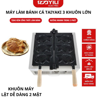 Máy làm bánh cá công nghiệp 3 con to C3. Máy nướng bánh cá Taiyaki 2 mặt 3 khuôn hàng chính hãng. Bảo hành 12 tháng