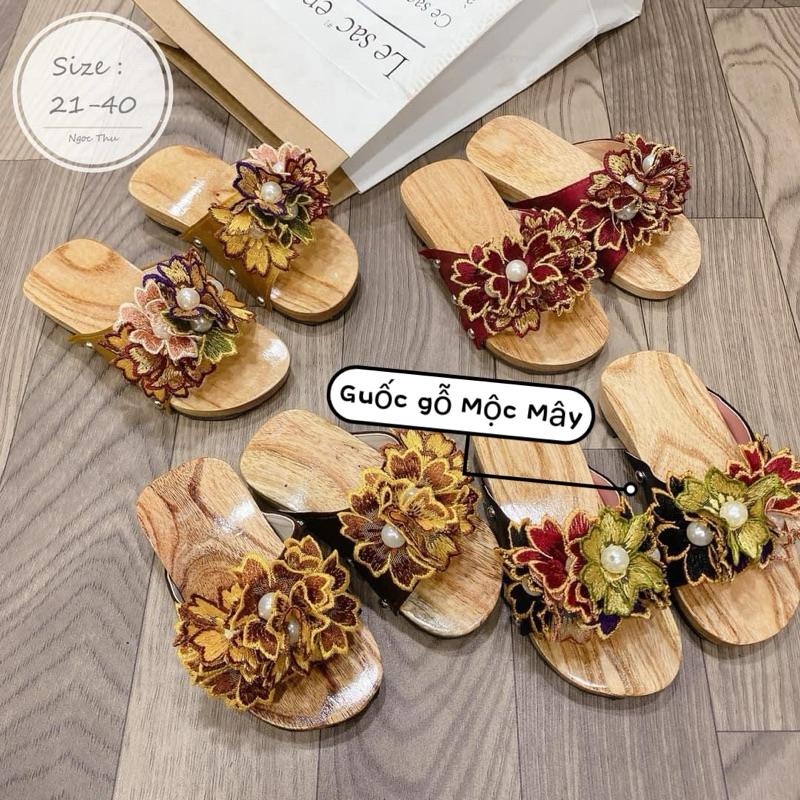 Guốc mộc F1 bông hoa ngọc nữ bé gái - Mộc Mây store