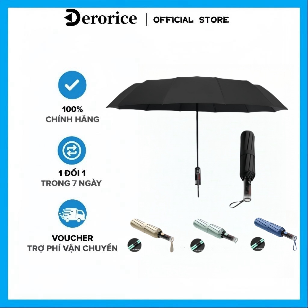 Derorice Ô tự động cho nữ 12 khung xương khung Đôi kích thước lớn Dày dặn che nắng chống Hai trong một cho nắng mưa