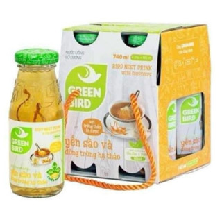 Mẫu mới Lốc 4 chai Yến sào và Đông Trùng Hạ Thảo - Green bird - Nutrinest (4 chai x 185ml)
