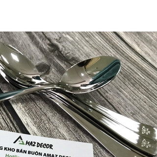  Thìa muỗng inox 304 ăn cơm phở súp cán dài nhỏ logo hoa sen sáng bóng an toàn cho sức khỏe 