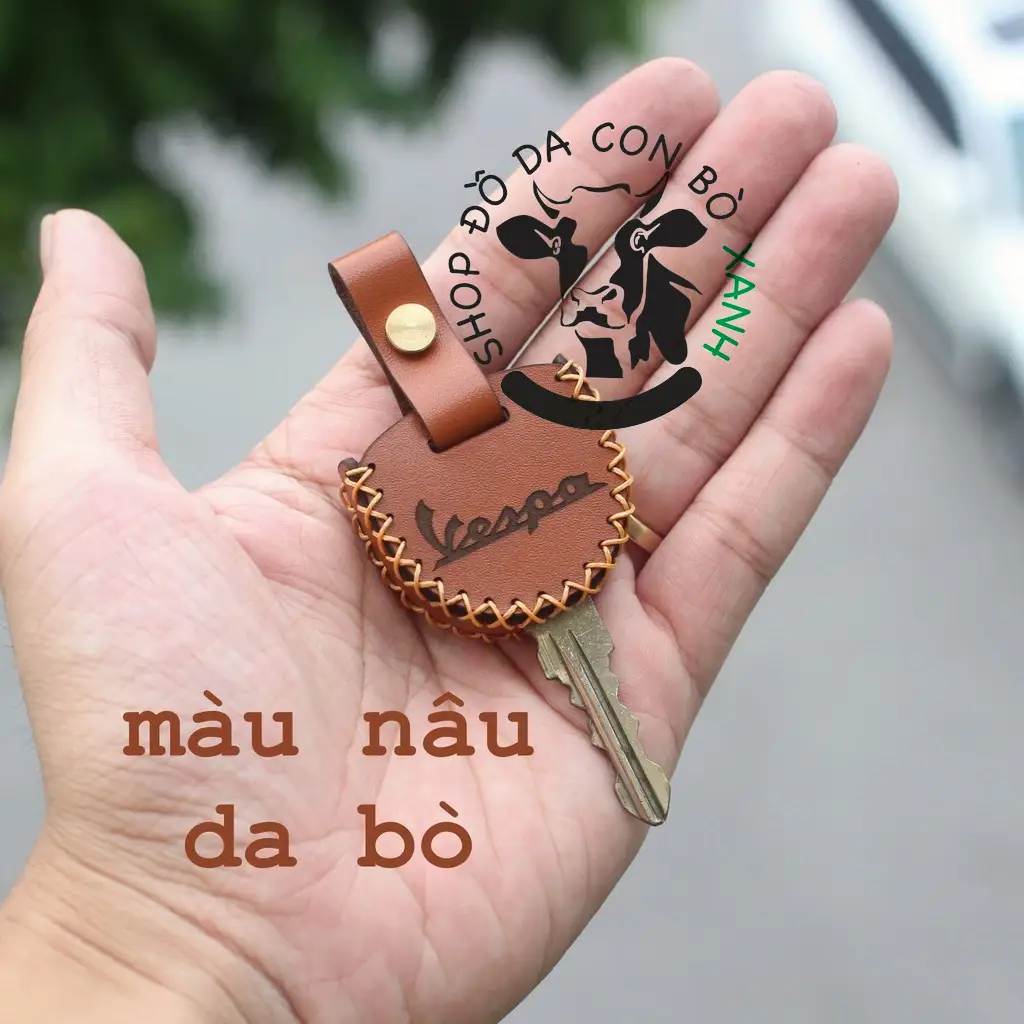 [Màu nâu bò] Bao Da bọc ốp Chìa Khóa Vespa, Piaggio handmade da thật (chìa khoá DÀY)
