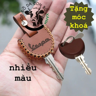 [Màu nâu bò] Bao Da bọc ốp Chìa Khóa Vespa, Piaggio handmade da thật (chìa khoá DÀY)