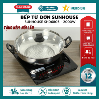 Bếp từ đơn cảm ứng SUNHOUSE SHD6805, mặt kính ceramic chịu lực, chịu nhiệt lên đến 500 độ