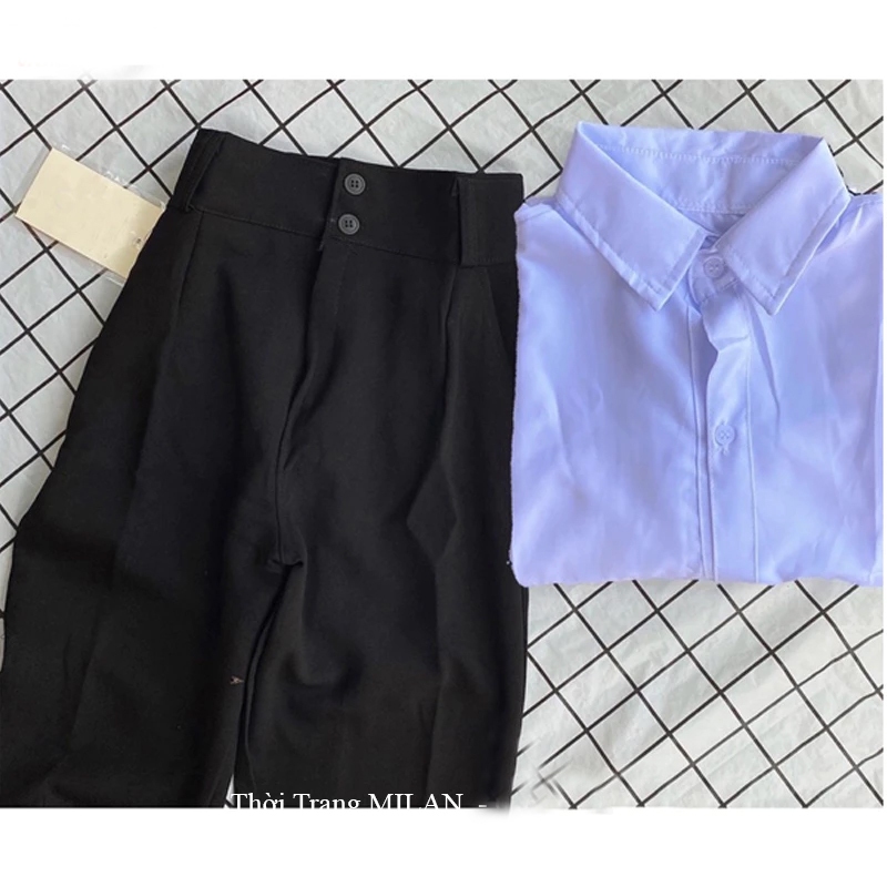 Quần baggy tây nữ đi học cạp cao M625 bản to 2 cúc cài màu Đen dáng quần vải nữ lưng cao học sinh cấp 3 đi học công sở | BigBuy360 - bigbuy360.vn