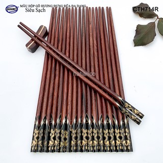 Đũa gỗ cẩm - đầu đũa cẩn 3d chìm- rồng/cá/trúc cth714 - hahanco