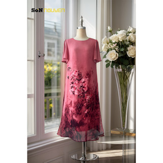 SONNGUYEN Đầm suông trung niên dự tiệc giấu bụng Đầm tặng Mẹ 35603 (Dài 105cm)