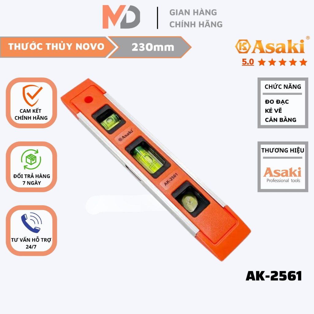 (Nivo)Thước thủy mini 230mm Asaki Ak-2561