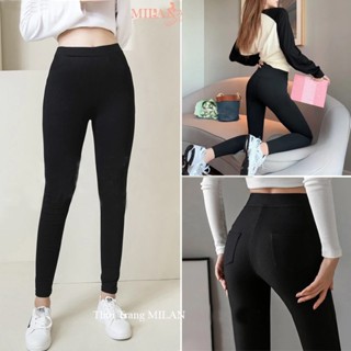 Quần legging dài nữ cạp cao co giãn gen bụng nâng mông ôm sát có túi dáng quần tregging vải cotton dày mặc tập gym yoga