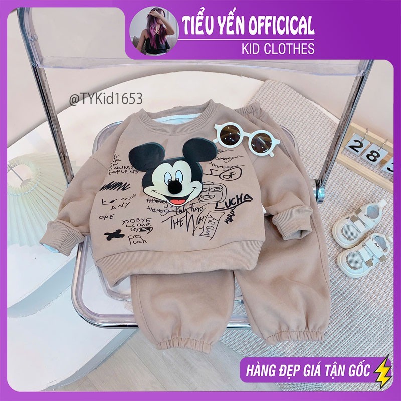 Quần áo trẻ em, Bộ nỉ thu đông bé trai hình mickey, chất nỉ dày dặn cho bé 9-27kg S1653 | Tiểu Yến KID