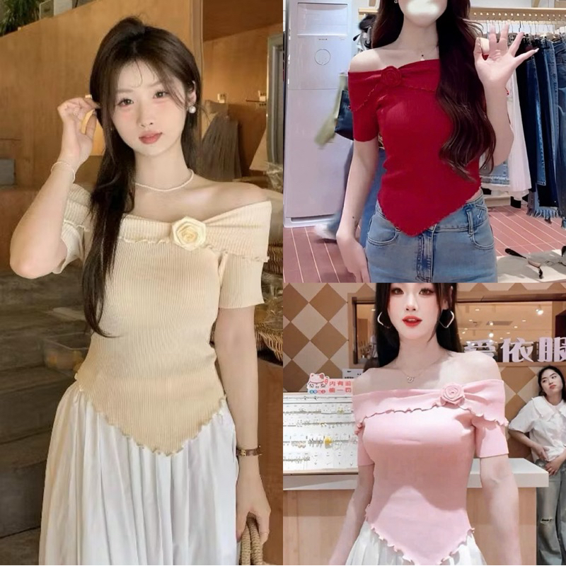 ÁO THUN KIỂU BẸT VAI BÈO HOA HỒNG CỦA MẸ GT219