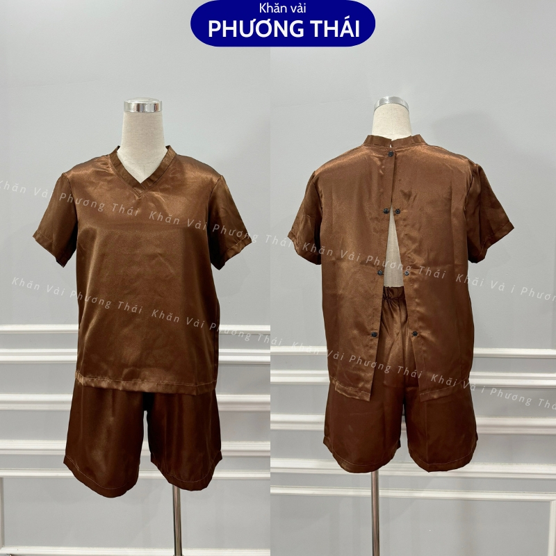 Bộ quần áo massage, trị liệu nam nữ có CÚC LƯNG, quần áo bệnh nhân vải phi lụa mát mịn