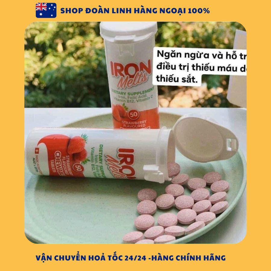 Viên ngậm bổ sung sắt Iron Melts Chewable vị dâu 50 viên; Hàng Chuẩn Úc