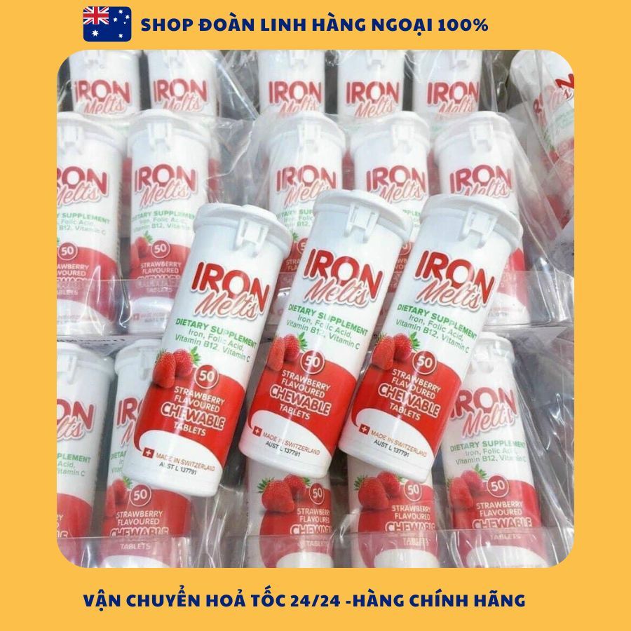 Viên ngậm bổ sung sắt Iron Melts Chewable vị dâu 50 viên; Hàng Chuẩn Úc
