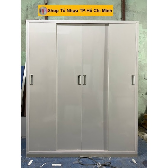 Tủ Nhựa Đài Loan 4 Cánh Cửa Lùa Cao 2m Màu Trắng 838