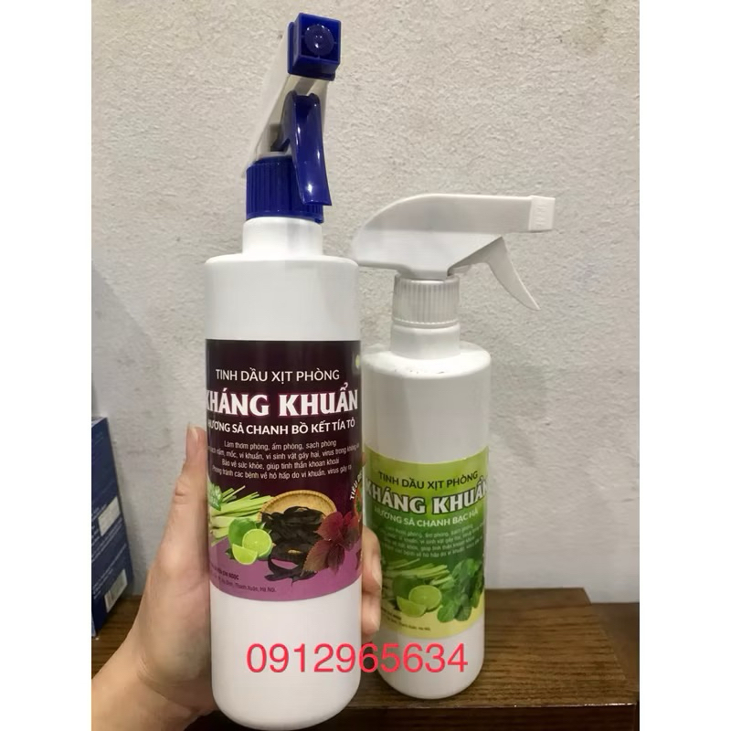 Tinh dầu xịt kháng khuẩn Sả Chanh Bạc hà xông phòng nhà cửa ngăn dịch bệnh an toàn 500ml hàng chuẩn loại 1