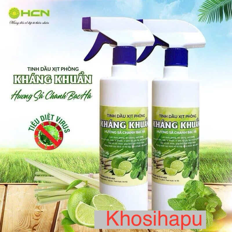 Tinh dầu xịt kháng khuẩn Sả Chanh Bạc hà xông phòng nhà cửa ngăn dịch bệnh an toàn 500ml hàng chuẩn loại 1