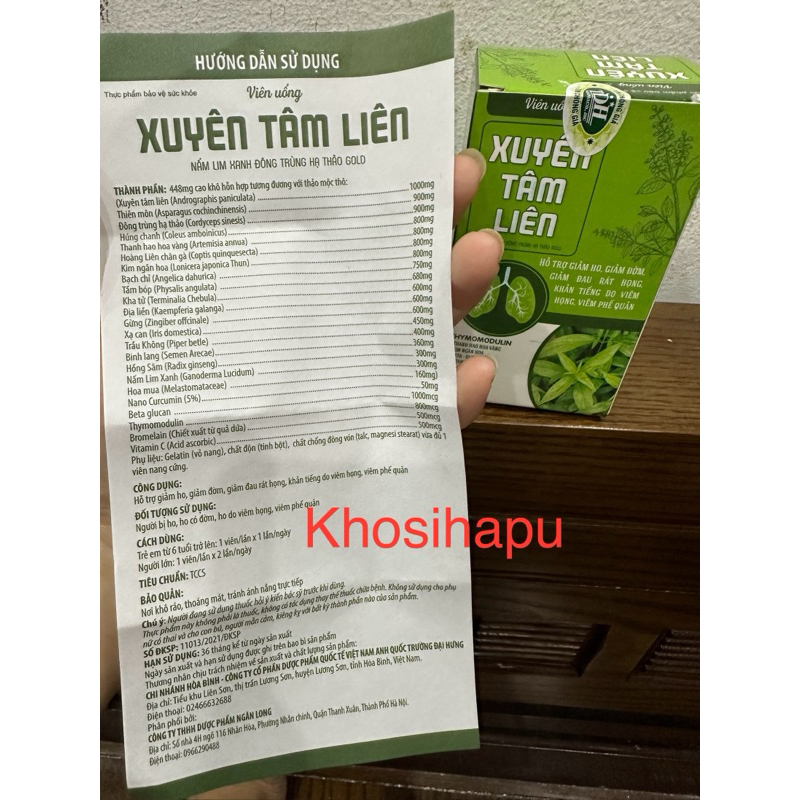 Viên Xuyên tâm liên Nấm lim xanh Đông trùng hạ thảo bổ phổi bổ phế quản giảm ho tiêu đờm chính hãng An Hoà Phát Takeda