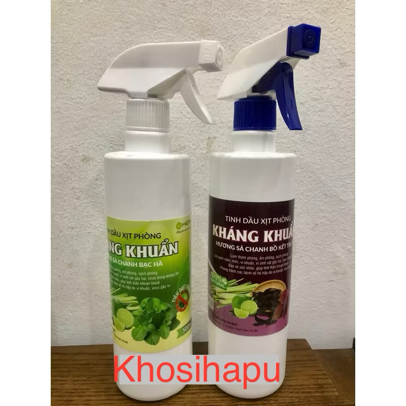 Tinh dầu xịt kháng khuẩn Sả Chanh Bạc hà xông phòng nhà cửa ngăn dịch bệnh an toàn 500ml hàng chuẩn loại 1