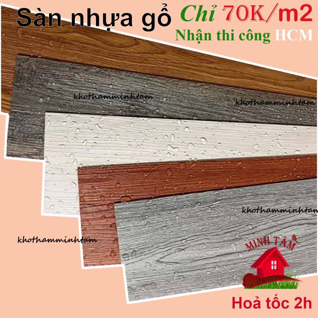 Sàn nhựa vân gỗ bóc dán có sẳn keo chỉ cần bóc dán (7 tấm là 1m2)
