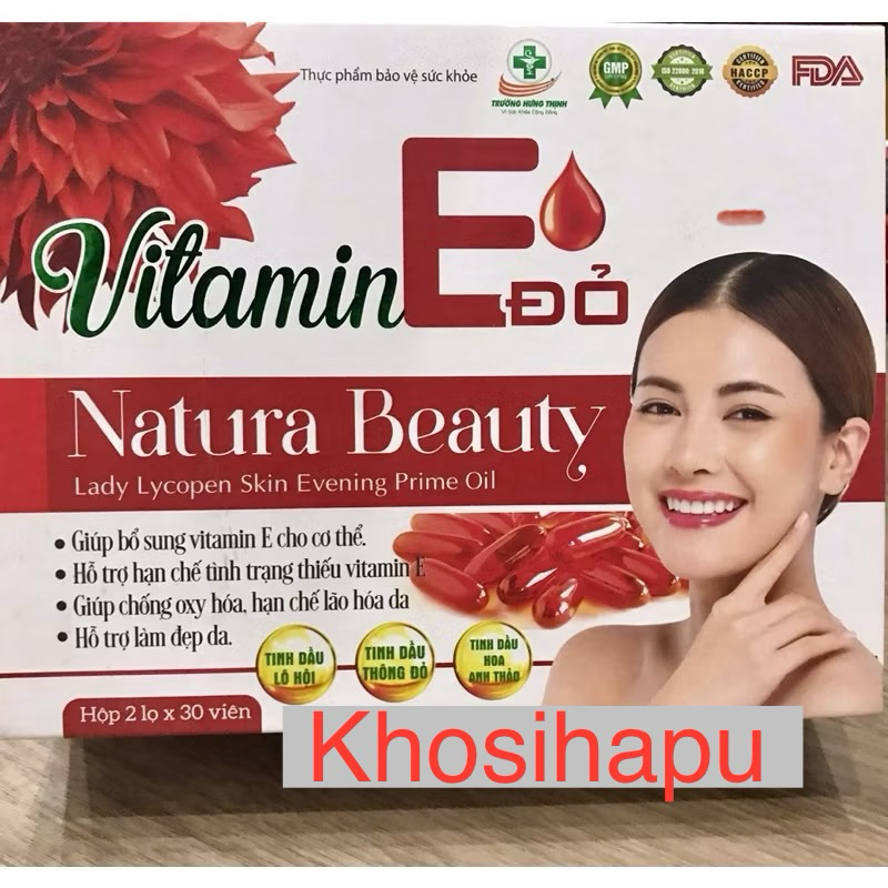 Viên uống trắng da mờ nám ngăn sạm da chống oxy hóa da VITAMIN E ĐỎ - Tinh dầu thông đỏ, hoa anh thảo, 2 lọ x 30 viên