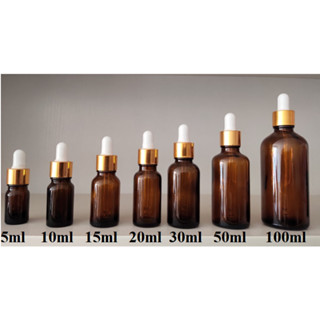 Chai thủy tinh rỗng NÂU nắp bóp VÀNG 5ml/10ml/15ml/20ml/30ml/50ml/100ml, chai chiết serum mỹ phẩm, lọ đựng tinh dầu du l