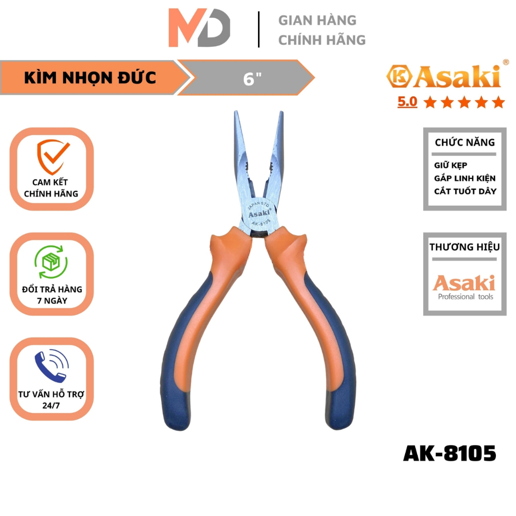 Kìm nhọn Asaki AK-8105 6''/150mm