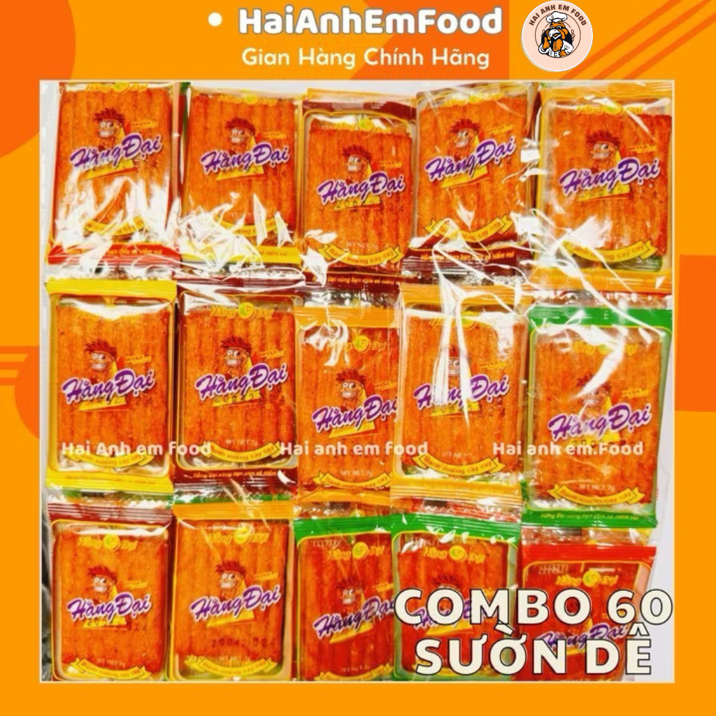  Combo 60 gói Snack Sườn Dê Nướng Hằng Đại Pò Miếng Hằng Đại Mini Đồ Ăn Vặt Cổng Trường Tuổi Thơ Siêu Cay Siêu Hot 