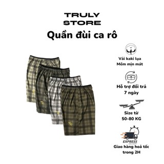 Quần đùi nam TRULY kẻ sọc ca rô hoạ tiết vải kaki lụa, size từ 50-80 KG TLQ01