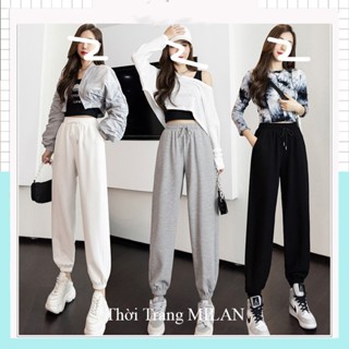 Quần Jogger thể thao ống rộng cạp chun dây rút - Quần nỉ nữ bo gấu chất tổ ong cao cấp dày dặn co giãn tập gym thể dục