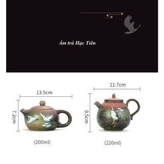 Ấm Sứ Pha Trà Họa Tiết Hạc Tiên Hạc Tiên Dung Tích Từ 200 ml tới 220 ml