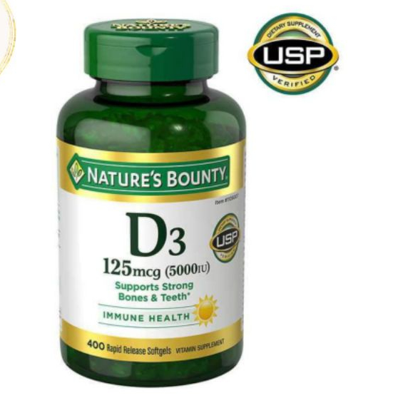 Viên uống bổ sung Vitamin D3 Nature’s Bounty Vitamin D3 125mcg, 400 viên
