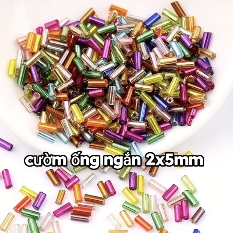 Hạt cườm ống thủy tinh - 5mm (gói 20g) đính kết trang phục diy handmade