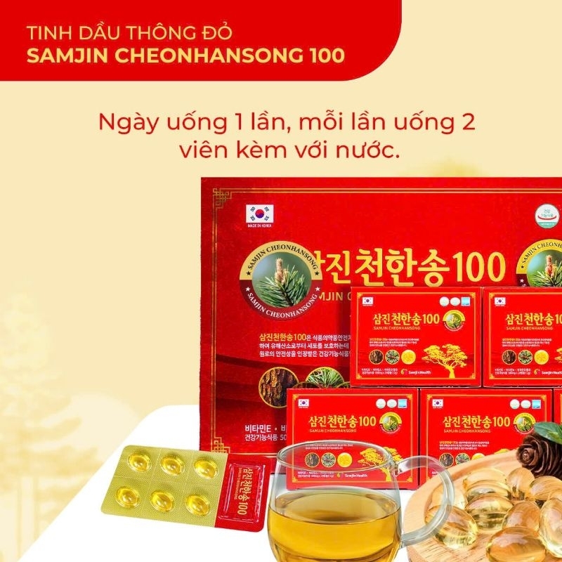 Tinh dầu thông đỏ Samjin 120 viên-  HÀN QUỐC mỡ gan, mỡ máu, tiểu đường, huyết áp