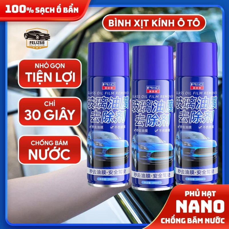 Chai xịt tẩy ố kính xe ô tô, tẩy cặn canxi, Làm bóng kính xe, Phủ nano chống bám nước gương ô tô [Chính hãng+Tặng khăn]