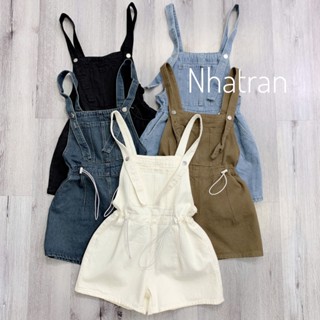 [ nhatran ] Quần yếm jean nữ chất jean Denim Pants Women phom rút dây hai bên eo