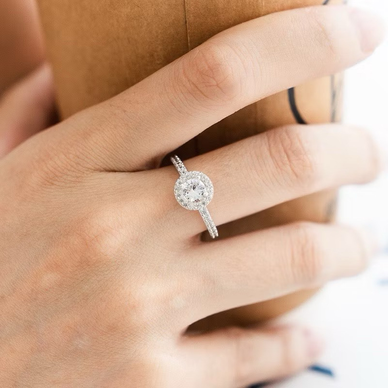 Nhẫn nữ, nhẫn nữ bạc ta, kiểu dáng tròn đá chủ 5ly