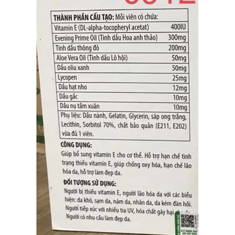 Viên uống trắng da mờ nám ngăn sạm da chống oxy hóa da VITAMIN E ĐỎ - Tinh dầu thông đỏ, hoa anh thảo, 2 lọ x 30 viên