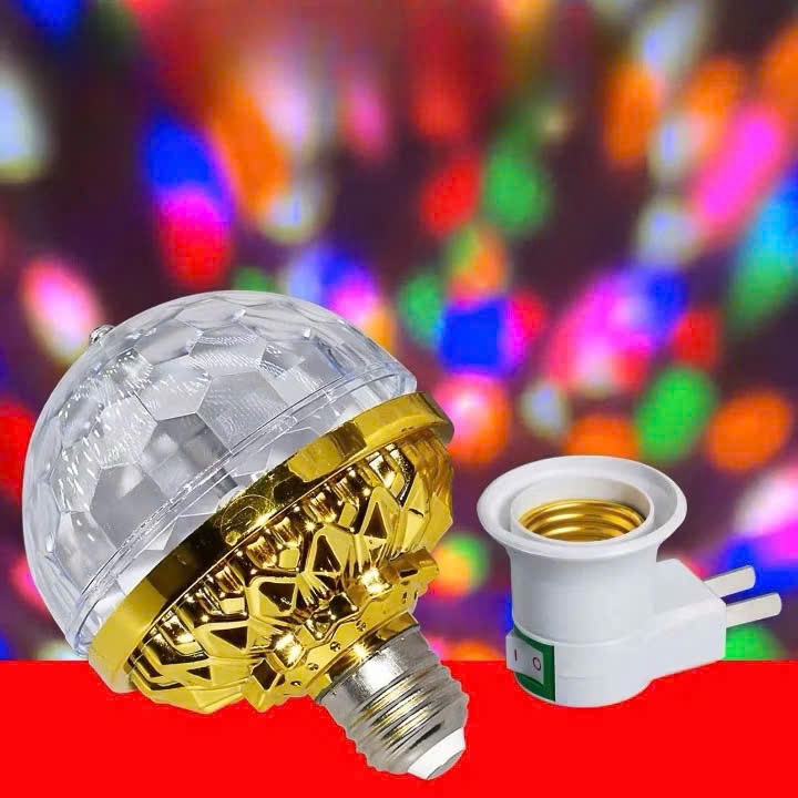 Đèn Led Cầu Xoay RGB Pha Lê 7 Màu Đế Vàng Đuôi E27