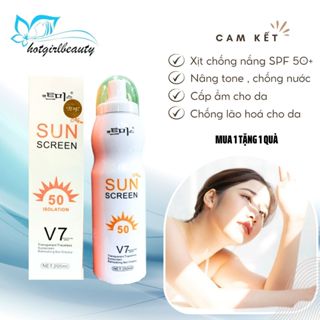Xịt chống nắng trắng da Sun Screen V7 nâng tone chống nước không bết dính kem chống nắng mặt body SPF50+